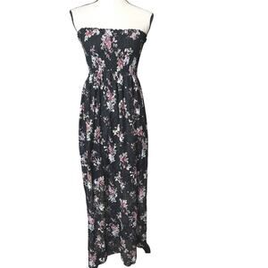 Y2K Rue 21 Black Floral Lace Mesh Strapless Smocked Maxi Dress Size M Whimsigoth